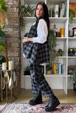 Nora Brushed Cotton Gingham Trapeze Waistcoat Black